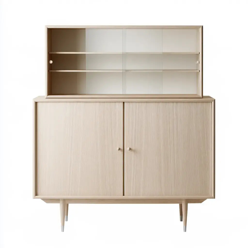 Aparador con estantes altos y puertas inferiores - beige