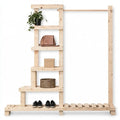 Perchero con estantes laterales y base de listones - beige