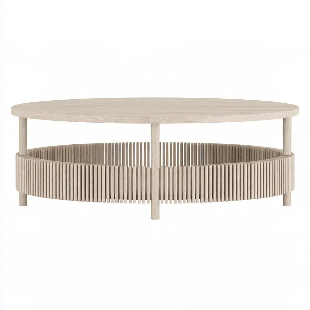 Mesa de centro ovalada con estante de varillas - beige