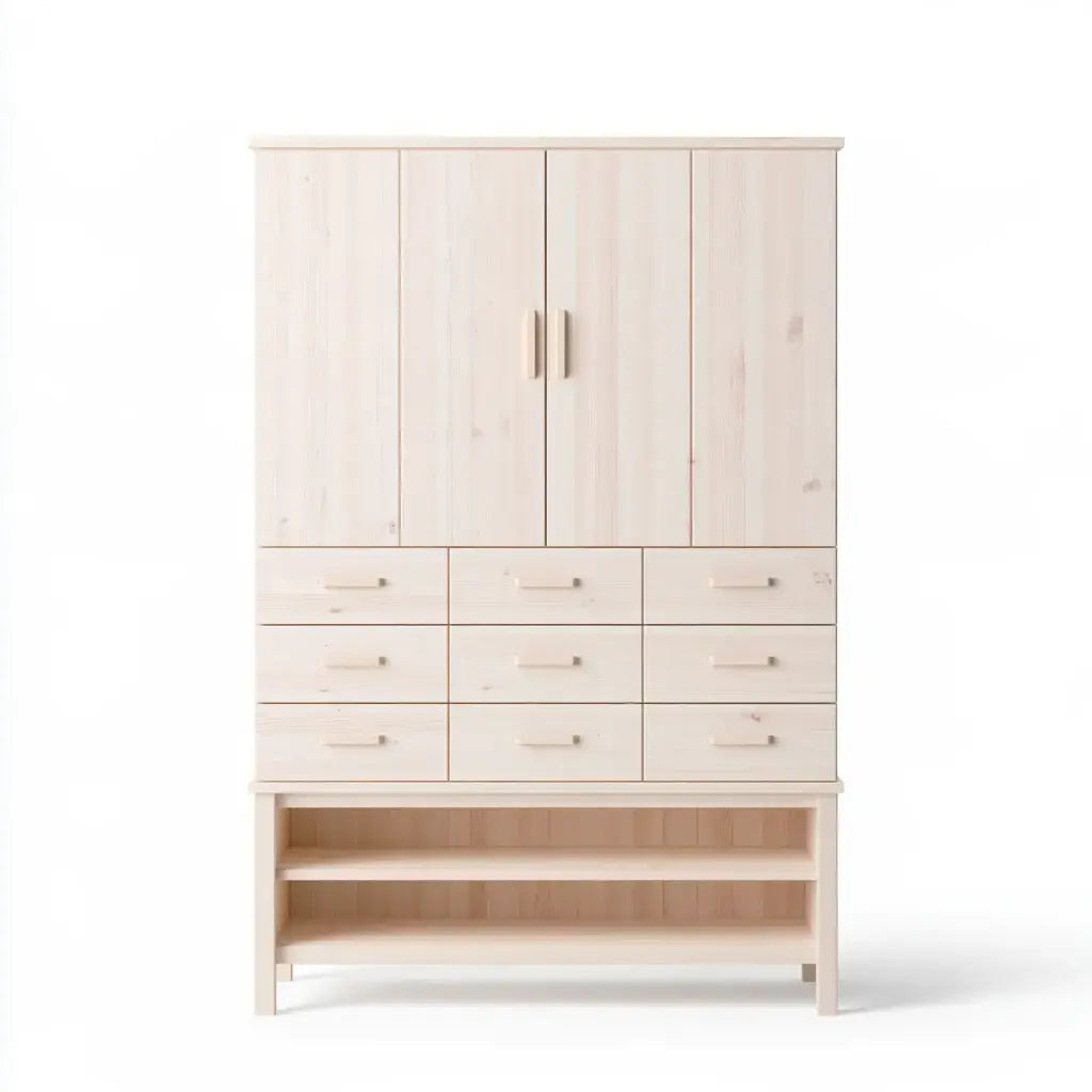 Armario con puertas superiores y cajones centrales - beige