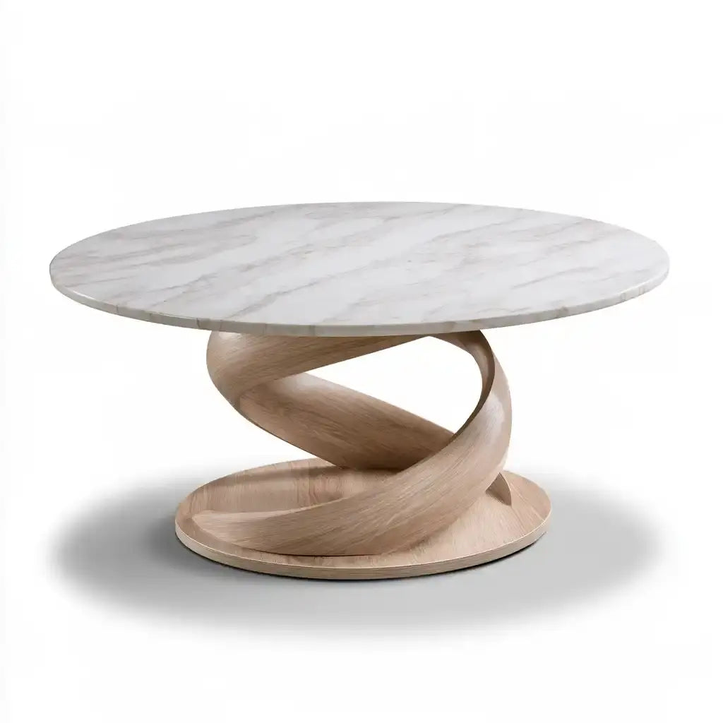 Mesa de centro redonda con base de curvas cruzadas - blanco/beige