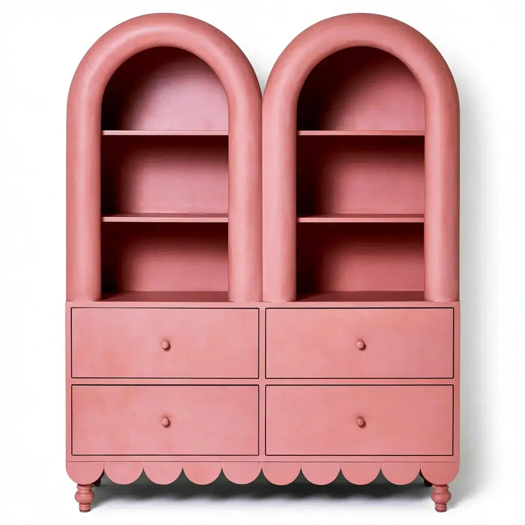Estantería con doble arco y cajones inferiores - rosa